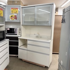 【超美品‼️】定価119,300円♪ 現行モデル パモウナ 120cm幅キッチンボード 食器棚 収納家具 ホワイト♪の画像