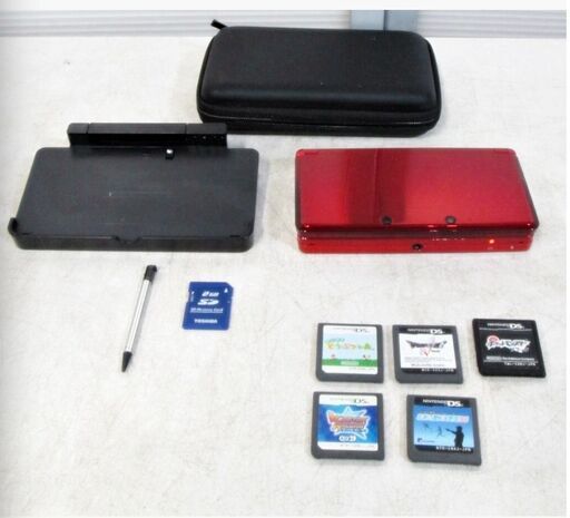 任天堂　3DS　本体　CTR-S-RDBA　動作良好　メタリックレッド　収納ケース　ソフト　5点　セット　ニンテンドーDS　ゲーム　Nintendo 任天堂