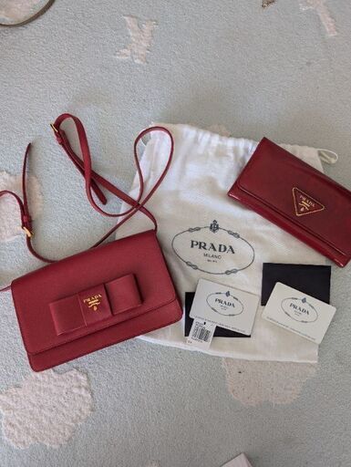 PRADA ショルダーバッグ ハンドバッグ 長財布 プラダ レザー バッグ 財布 サフィアーノ　　ショルダー　エナメル　リボン
