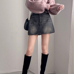 新品　ブリーチ加工デニムミニスカート[nh116]の画像