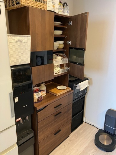 【美品】大川家具・東馬 食器棚 クアトロ 幅70cm（耐震ベルト・説明書付き）
