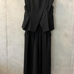 【SLOBE IENA】3WAYダブルクロス バックスリットブラウス×ガウチョオールインワンセットアップ（ブラック／40）の画像
