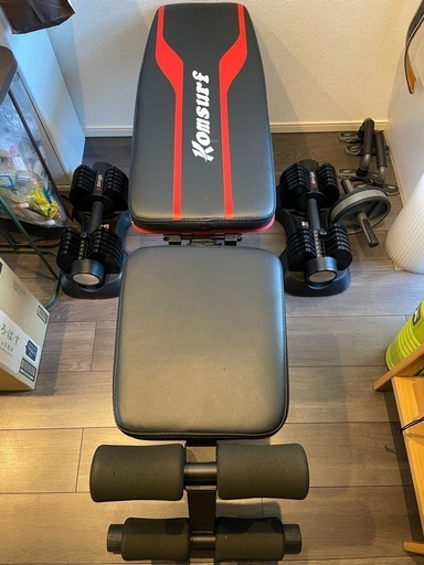 20kg可変式ダンベル2つ、トレーニングベンチ