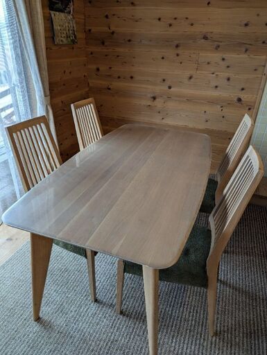 【取引中】ダイニングテーブルセット（ホワイトオーク無垢材、ウレタン塗装）