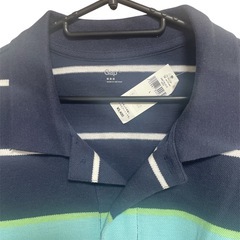 Gap 水色系ストライプ ポロシャツ Lの画像