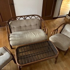 昭和レトロ ヴィンテージ家具 ラタン ガラステーブル ソファ オ...