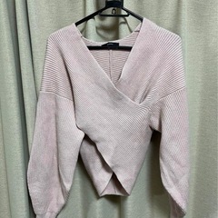 EMODA ピンク クロスオーバー長袖ニットの画像