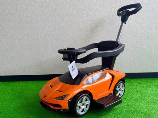 ランボルギーニ オレンジ色の車型手押し車 乗用おもちゃ