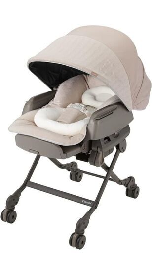 【美品】コンビ 電動ハイローチェア ホワイトレーベル ネムリラ AUTO SWING BEDi Long スリープシェル EG+ ミルキーベージュ 洗えるランチトレイ搭載
