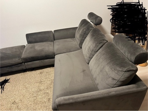 ベルベット調3人掛けカウチソファ ハイバックソファ