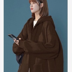 パーカー レディース 長袖 裏起毛 ゆったり オーバーサイズ 韓国風 ブラウンの画像