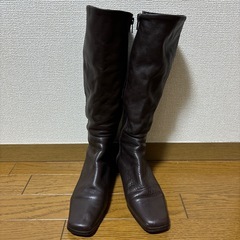 ダークブラウン レザー ロングブーツ
