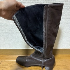 ダークブラウン レザー ロングブーツの画像