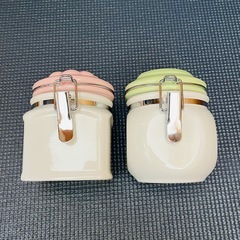 【新品】陶器 ポット 調味料入れ ミスド レトロ キャニスターの画像