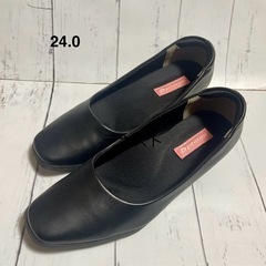 phiten ブラックプレーンパンプス 3cmヒール サイズ24...