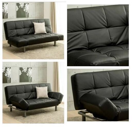 ヤマダオリジナル ソファベッド「YSB160001BK」幅184cm 合皮 ブラック