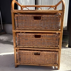 ラタン製チェスト（３段ラック）