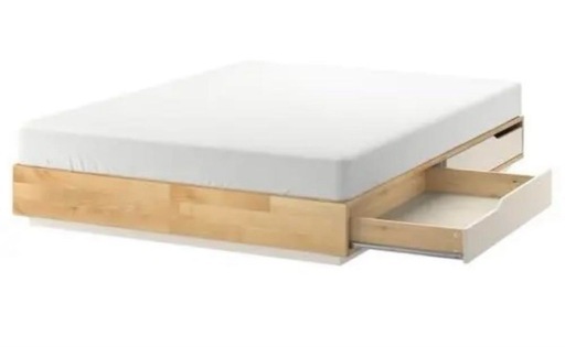 ダブル　フレーム・マットレスセット 引き出し付き　イケア　マンダール　ホバーグ