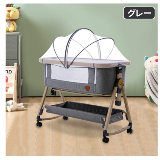 HZDMJベビーベッド コンパクト 折りたたみベッド　グレー