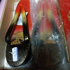 赤黒草履バッグ未使用ｌサイズの画像
