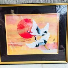 和紙ちぎり絵「鶴」額入り