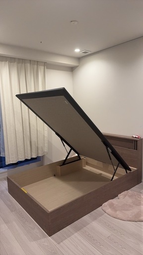 FranceBedベッドフレームコンセント付き縦跳ね上げ収納グレー