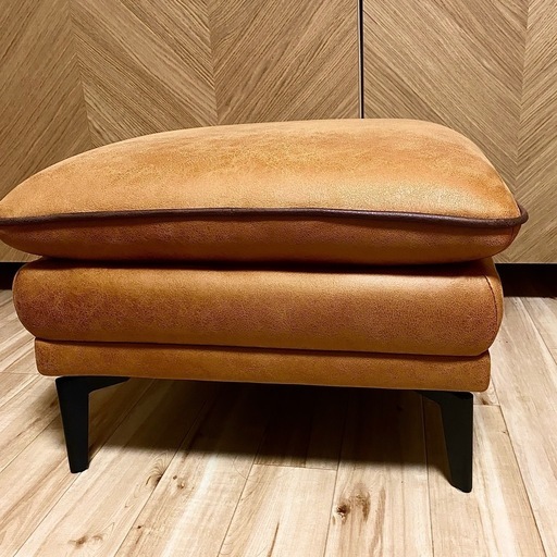 スツール オットマン ソファ おしゃれ 北欧 モダン 完成品 ファブリックレザー ビンテージスタイル キャメル ブラウン