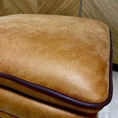 スツール オットマン ソファ おしゃれ 北欧 モダン 完成品 ファブリックレザー ビンテージスタイル キャメル ブラウン の画像