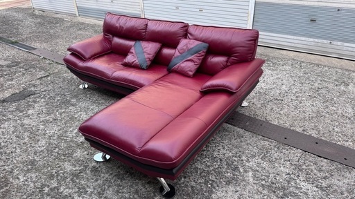 カウチ ワインレッド レザー コーナー ソファ 大阪