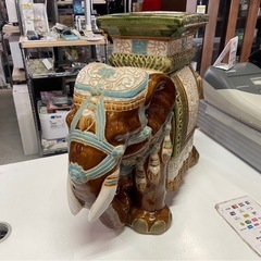 象　ゾウ　置物　オブジェ　花台　インテリア　飾り台　陶器製　中古品　④