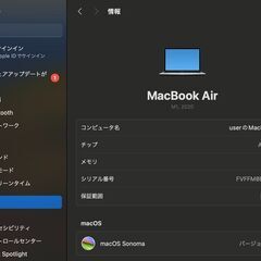 MacBook Air（M1,2020）256GB/8GB〈MGN93J/A〉④の画像