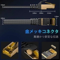 LANケーブル25M Cat8フラット編みケーブル高速 RJ45コネクタ薄型 留め具20個付き
の画像