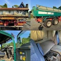 【車検&保証付】ISUZU GIGAダンプ ワンオーナー 記録簿 ３８０馬力 ７速 バックカメラ ラジオ メッキパーツ フロントフォグランプ 総重量１９９２０ｋｇ 車両重量１０５１０ｋｇ 積載量９３００ｋｇ ２人乗り ギガ いすず PDG-CXZ77K8 ディーゼル 貨物  グリーン マニュアル ベッド付の画像