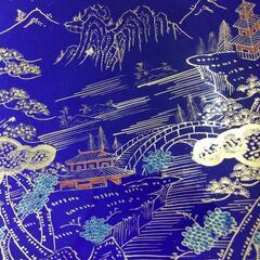 和風の極　瑠璃色　有田焼・秀峰作・大皿・飾皿・金彩の画像