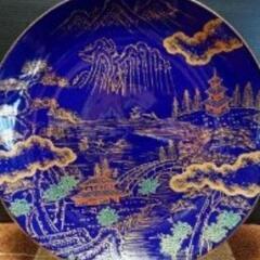 和風の極　瑠璃色　有田焼・秀峰作・大皿・飾皿・金彩の画像