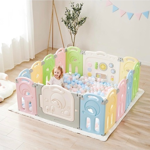 Fortella Cloud Castle ベビーサークル 折りたたみ カラフルデザイン 14枚セット\n
