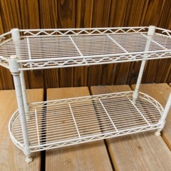 アイアンシェルフ　二段　白　高さ調整付き　キッチン　ランドリー　洗面所　玄関など　の画像