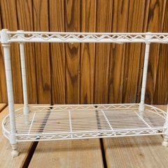 アイアンシェルフ　二段　白　高さ調整付き　キッチン　ランドリー　洗面所　玄関など　の画像