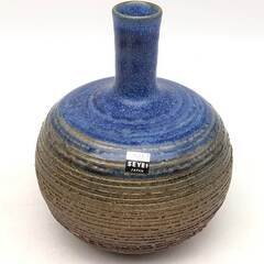 ss7404 未使用品 常滑焼 加藤嘉明作 壺 花瓶 ブルー×ブラウン 共箱付 陶器 花器 一輪挿し 青×茶 フラワーベース 和風 インテリア SEYEI セーエー陶器 工芸品 加藤嘉明の画像