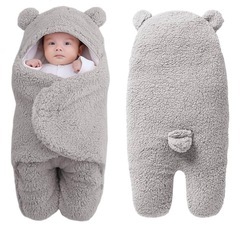 KONGZEEクマ型ベビーおくるみ グレー