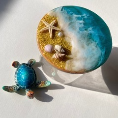 ハンドメイド　小物入れ丸型　海　の画像