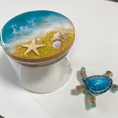 ハンドメイド　小物入れ丸型　海　