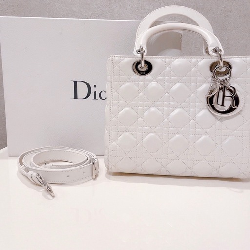 本日まで‼️美品正規品✨️レディディオール ミディアム ホワイト シルバー金具⑧