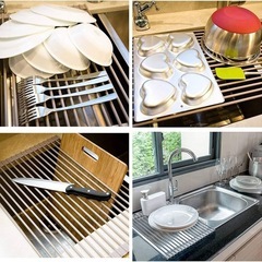 水切りラック シンク上 折りたたみ式 52 x 33cm 折り畳み式 水切り 食器 コンパクト 省スペース シリコン製 錆びない 抗菌 (グレー)の画像