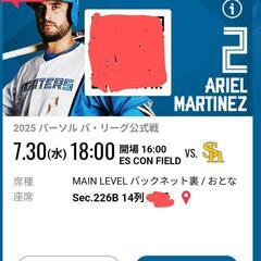ファイターズ大人チケット2枚　ホームプレート2駐車券付き