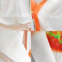 振袖 オレンジ色ｘ白色ｘ多色 ぼかし染め 紅葉に菊や竹文様 箔入り 刺繍入り 地紋入り 正絹 広衿 成人式 仕立て上がり 身丈172cm 【キモノオフ野々市若松店】の画像