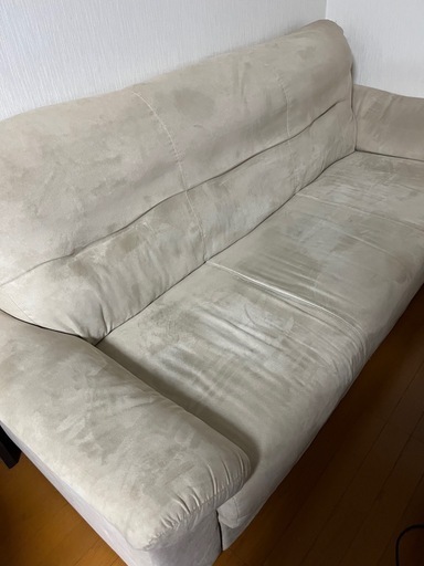ベージュ スエード風 3人掛けソファ