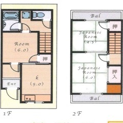 🤠🐶😺賃貸戸建 堺市北区百舌鳥梅北町４丁２００－１４　大阪メトロ御堂筋線「なかもず」  駅　2階建3K  - 堺市