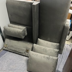 LOWYA ロウヤ　L字型ローソファセット　ベルベット調　グレー　シルバー　カウチソファ　ヘッドレスト付き の画像