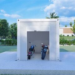 【高耐久スチール製可動式バイクガレージ】窓付き＆移動可能！低コストで導入しやすく、設置スピード抜群！わずか1日で施工完了可能な簡単組立設計！耐久性の高い鋼構造で、バイクを風雨や紫外線からしっかり保護。ガレージとしてだけでなく、収納スペースや作業場としても最適！実用的で頑丈な移動式バイク庫！の画像